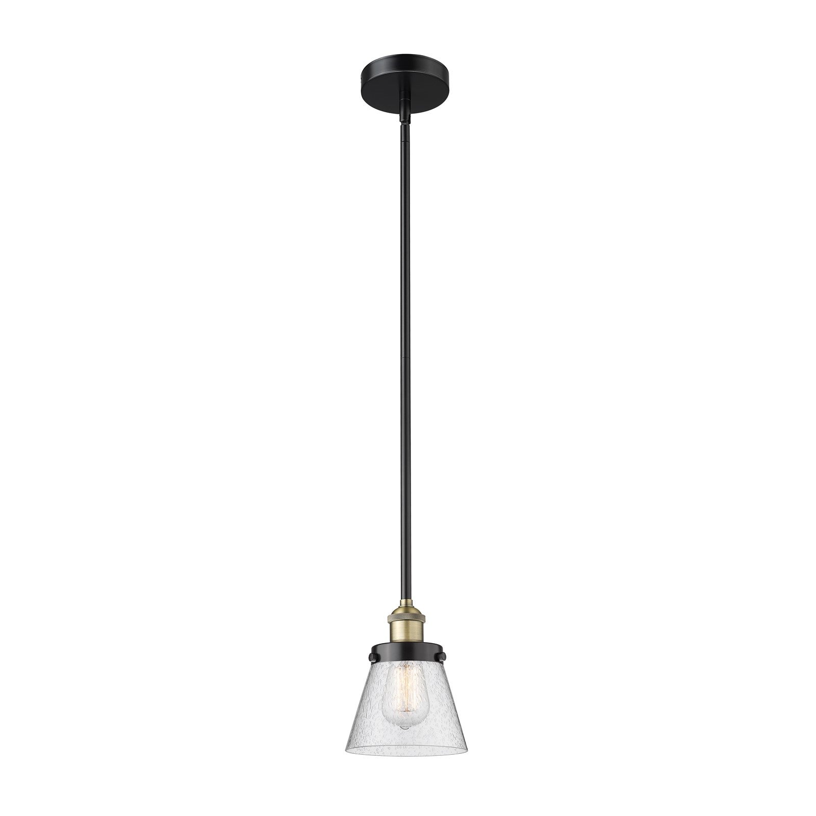 Innovations Cone 6.25in 1-Light Mini Pendant | Industrial Black Antique Brass Steel and Seedy Glass | Kitchen Island | 6.25 x 6.25 | Model 616-1SH-BAB-G64