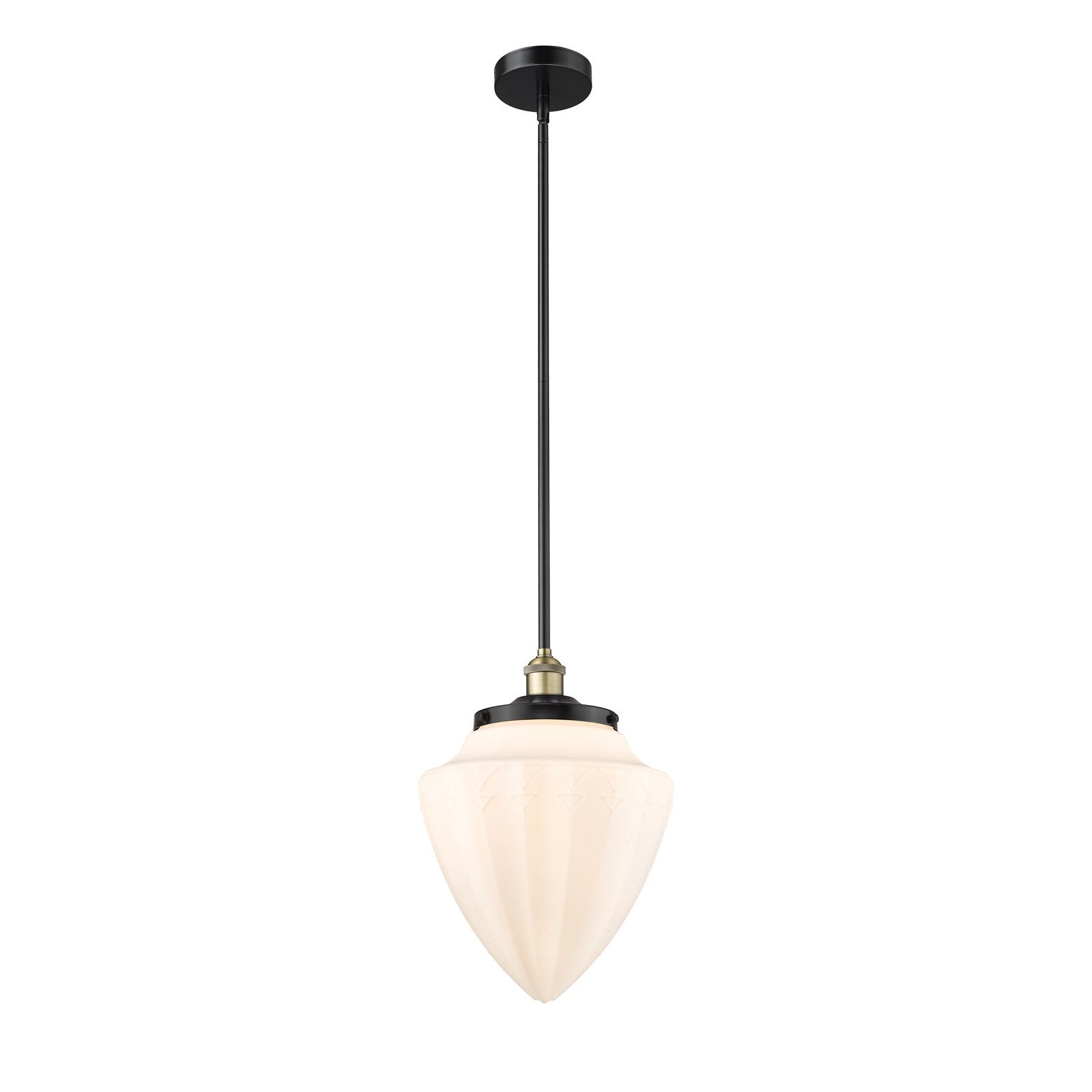 Innovations Bullet 12in 1-Light Mini Pendant | Traditional Art Deco Black Antique Brass Steel and Matte White Frosted Glass | Model 616-1SH-BAB-G661-12