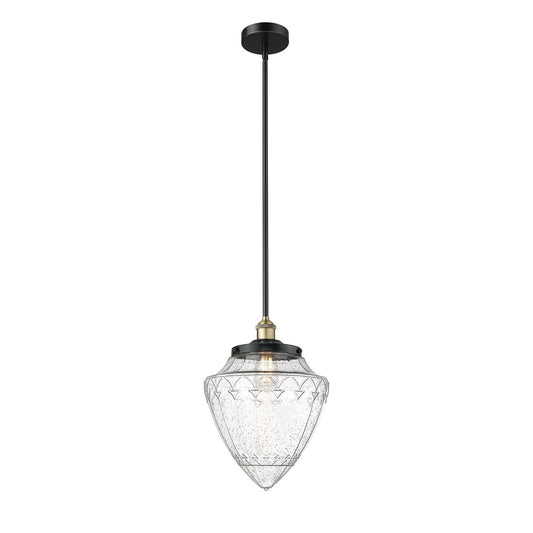 Innovations Bullet 12in 1-Light Mini Pendant | Traditional Art Deco Black Antique Brass Steel and Seedy Glass | Kitchen Island | Model 616-1SH-BAB-G664-12