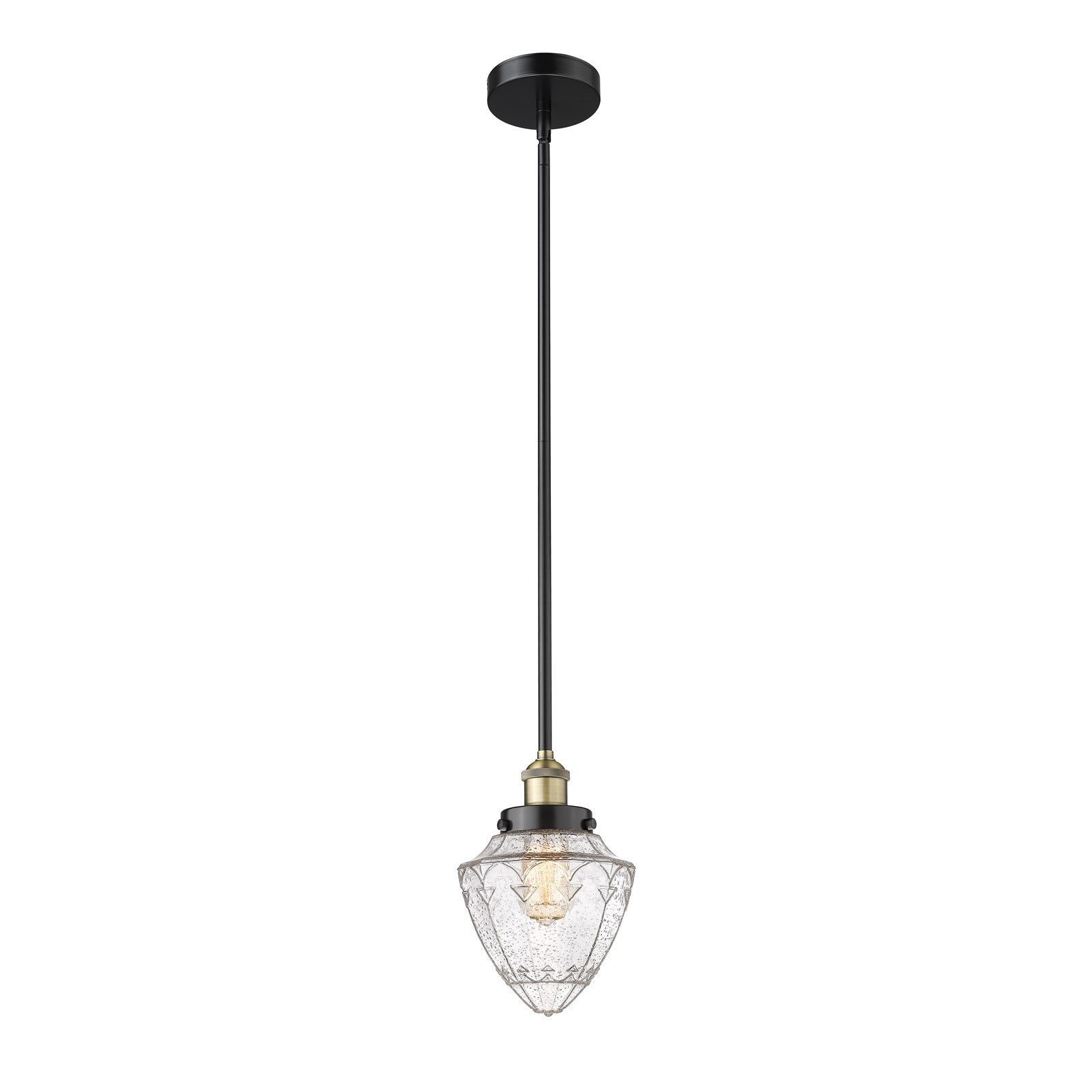 Innovations Bullet 7in 1-Light Mini Pendant | Traditional Art Deco Black Antique Brass Steel and Seedy Glass | Kitchen Island & | Model 616-1SH-BAB-G664-7