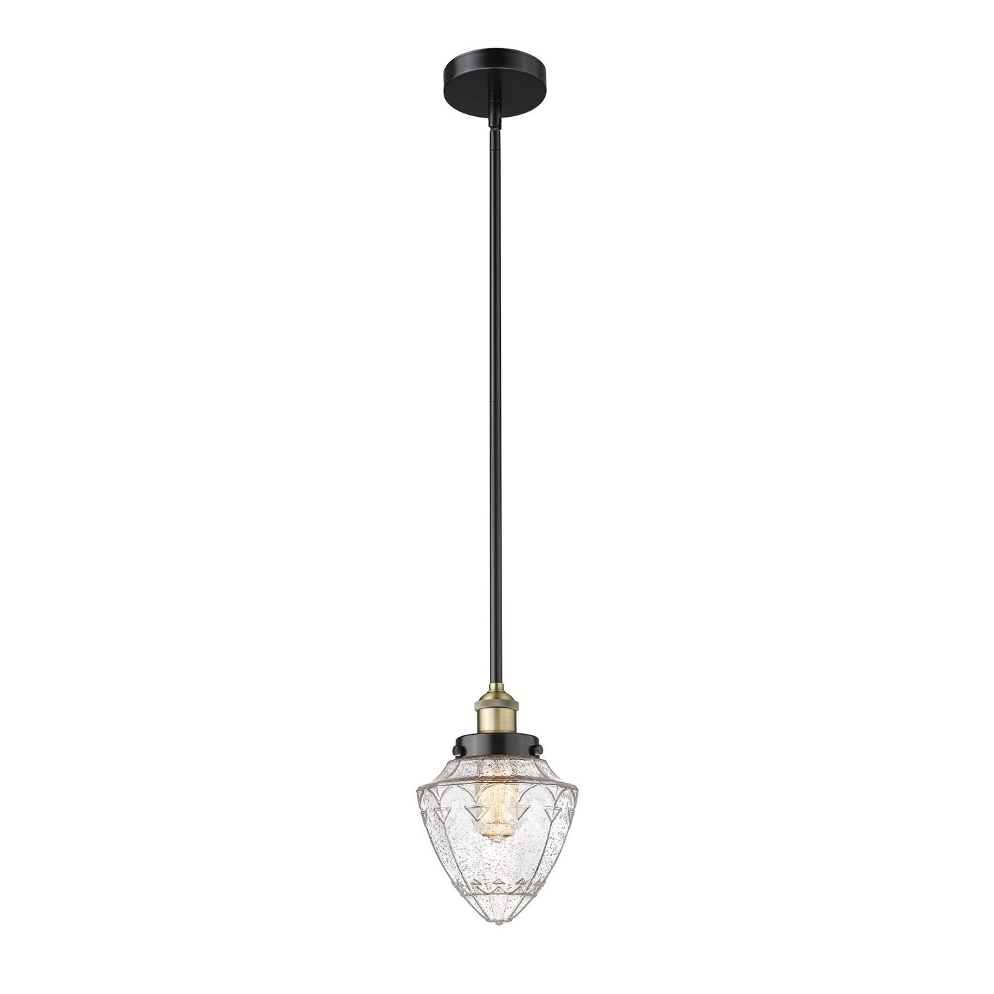 Innovations Bullet 7in 1-Light Mini Pendant | Traditional Art Deco Black Antique Brass Steel and Seedy Glass | Kitchen Island & | Model 616-1SH-BAB-G664-7