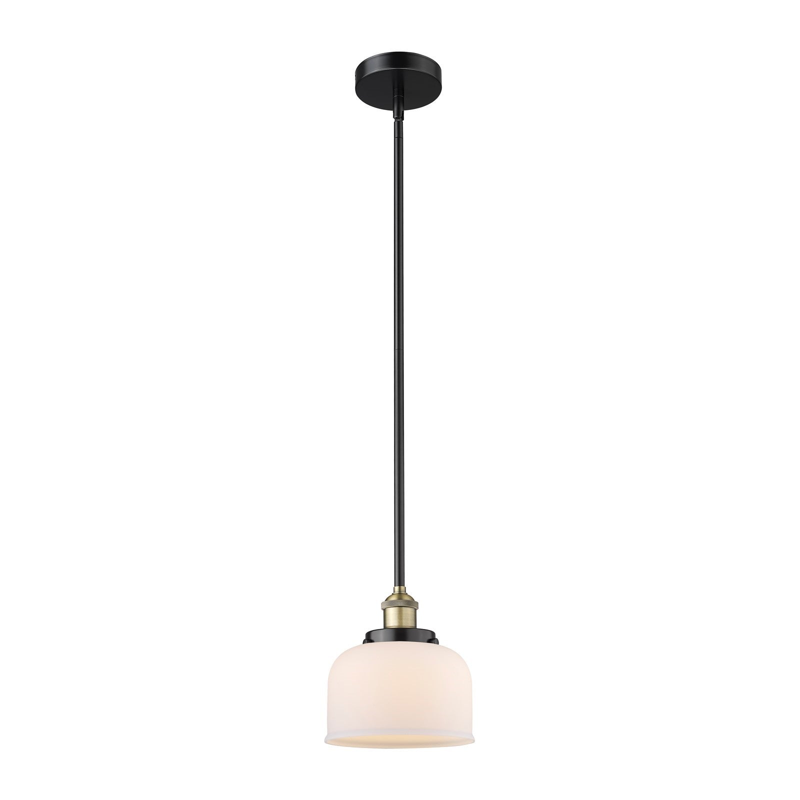 Innovations Bell 8in 1-Light Mini Pendant | Industrial Black Antique Brass and Matte White Frosted Glass | Kitchen Island & Dining | Model 616-1SH-BAB-G71