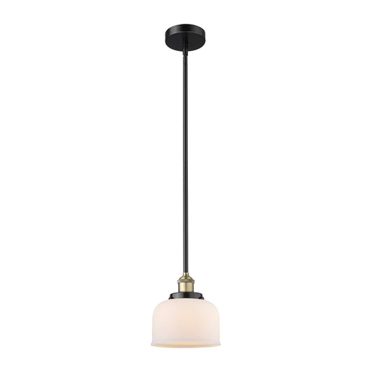 Innovations Bell 8in 1-Light Mini Pendant | Industrial Black Antique Brass and Matte White Frosted Glass | Kitchen Island & Dining | Model 616-1SH-BAB-G71