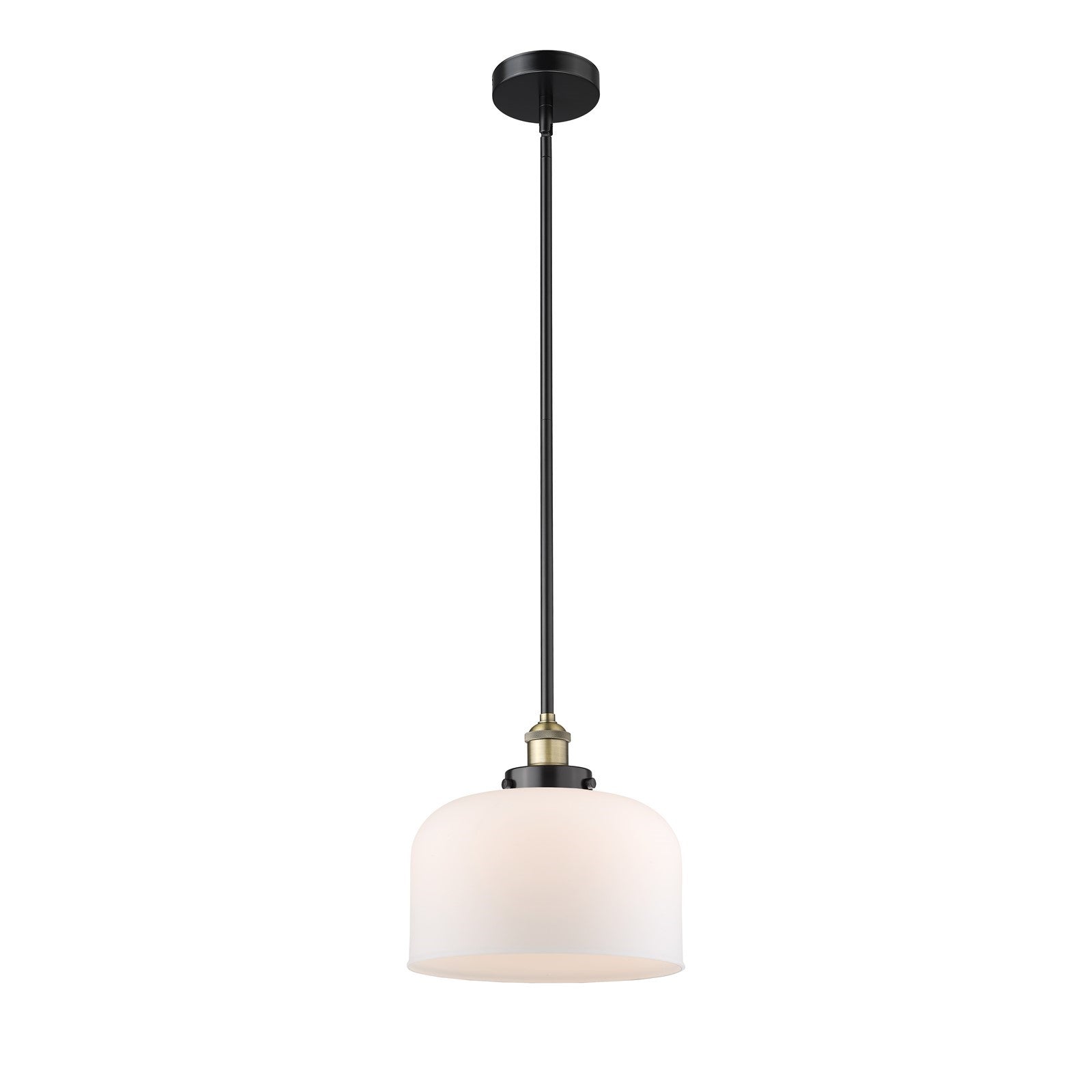 Innovations Bell 12in 1-Light Mini Pendant | Industrial Black Antique Brass Steel and Matte White Frosted Glass | Kitchen Island | Model 616-1SH-BAB-G71-L