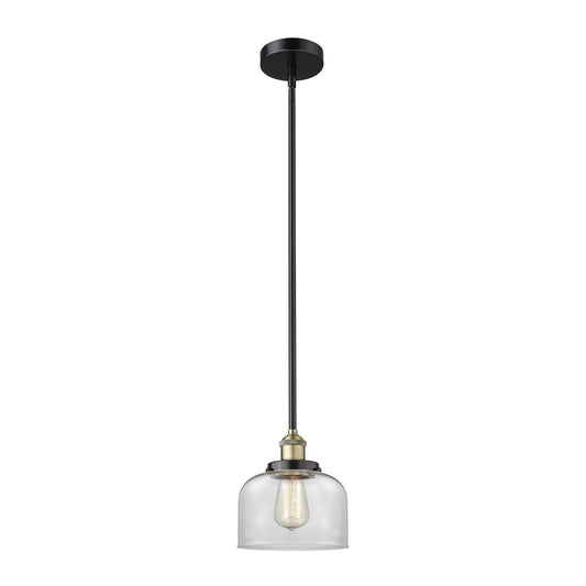 Innovations Bell 8in 1-Light Mini Pendant | Industrial Black Antique Brass and Clear Glass | Kitchen Island & Dining Room | 7.75 x | Model 616-1SH-BAB-G72