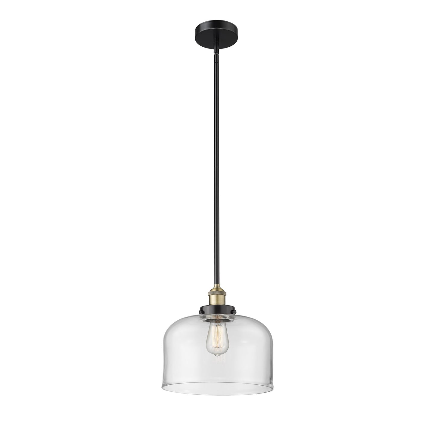 Innovations Bell 12in 1-Light Mini Pendant | Industrial Black Antique Brass Steel and Clear Glass | Kitchen Island & Dining Room | Model 616-1SH-BAB-G72-L