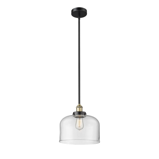 Innovations Bell 12in 1-Light Mini Pendant | Industrial Black Antique Brass Steel and Clear Glass | Kitchen Island & Dining Room | Model 616-1SH-BAB-G72-L