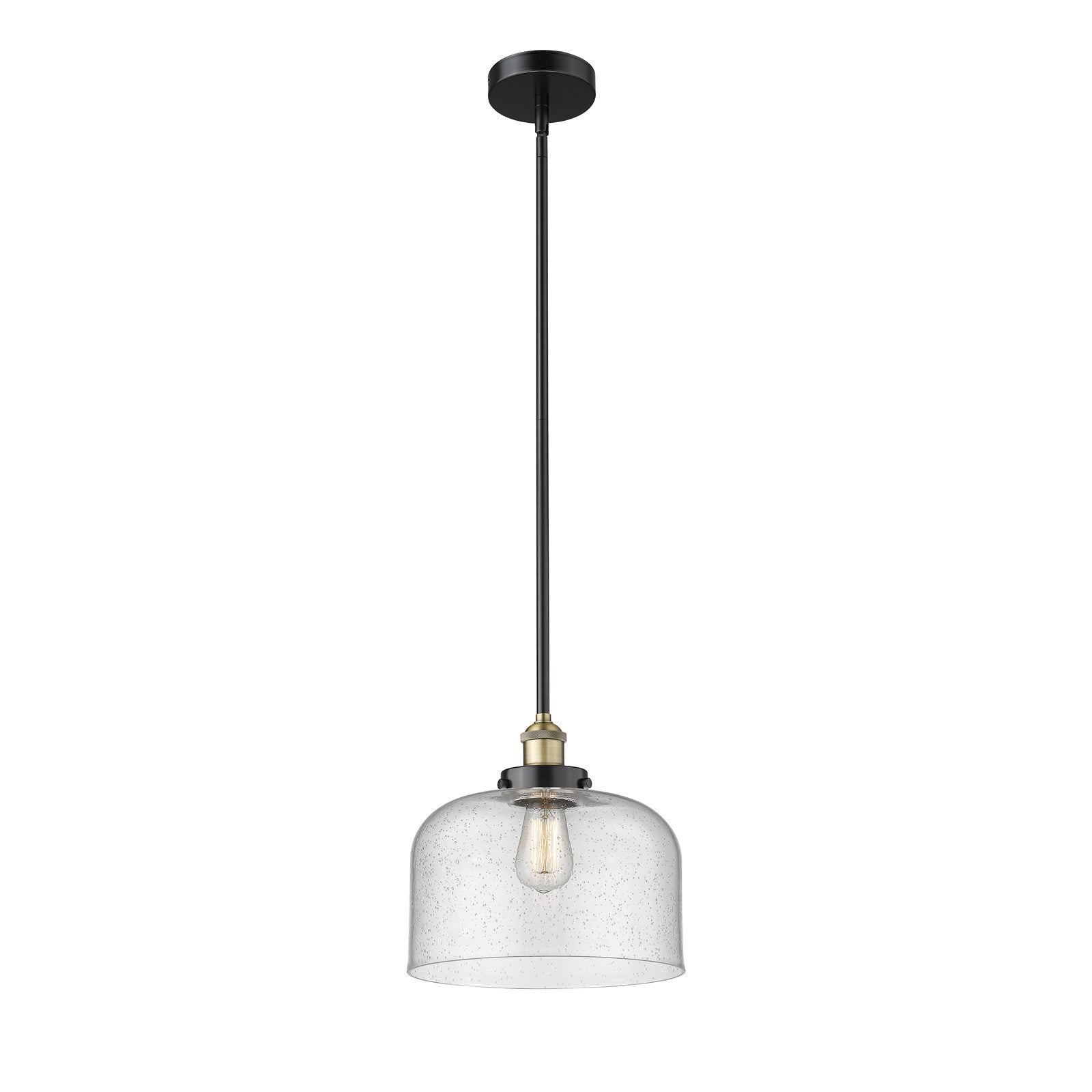 Innovations Bell 12in 1-Light Mini Pendant | Industrial Black Antique Brass Steel and Seedy Glass | Kitchen Island & Dining Room | Model 616-1SH-BAB-G74-L