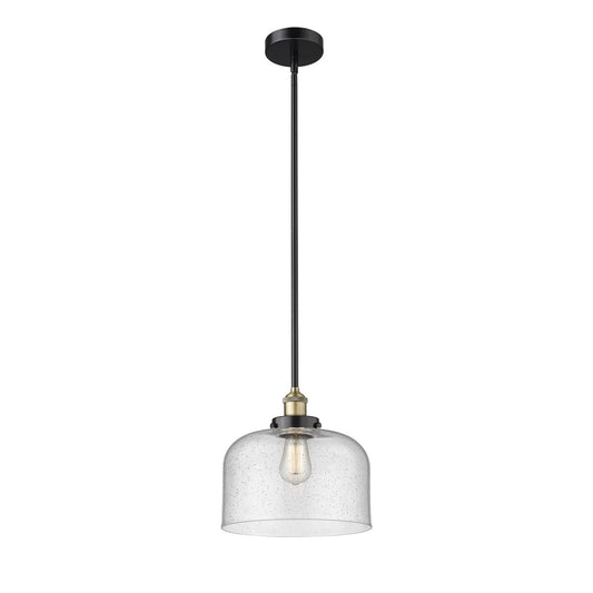 Innovations Bell 12in 1-Light Mini Pendant | Industrial Black Antique Brass Steel and Seedy Glass | Kitchen Island & Dining Room | Model 616-1SH-BAB-G74-L