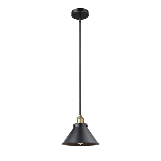 Innovations Briarcliff 10in 1-Light Mini Pendant | Traditional Industrial Black Antique Brass and Matte Black Metal Shade | Model 616-1SH-BAB-M10-BK