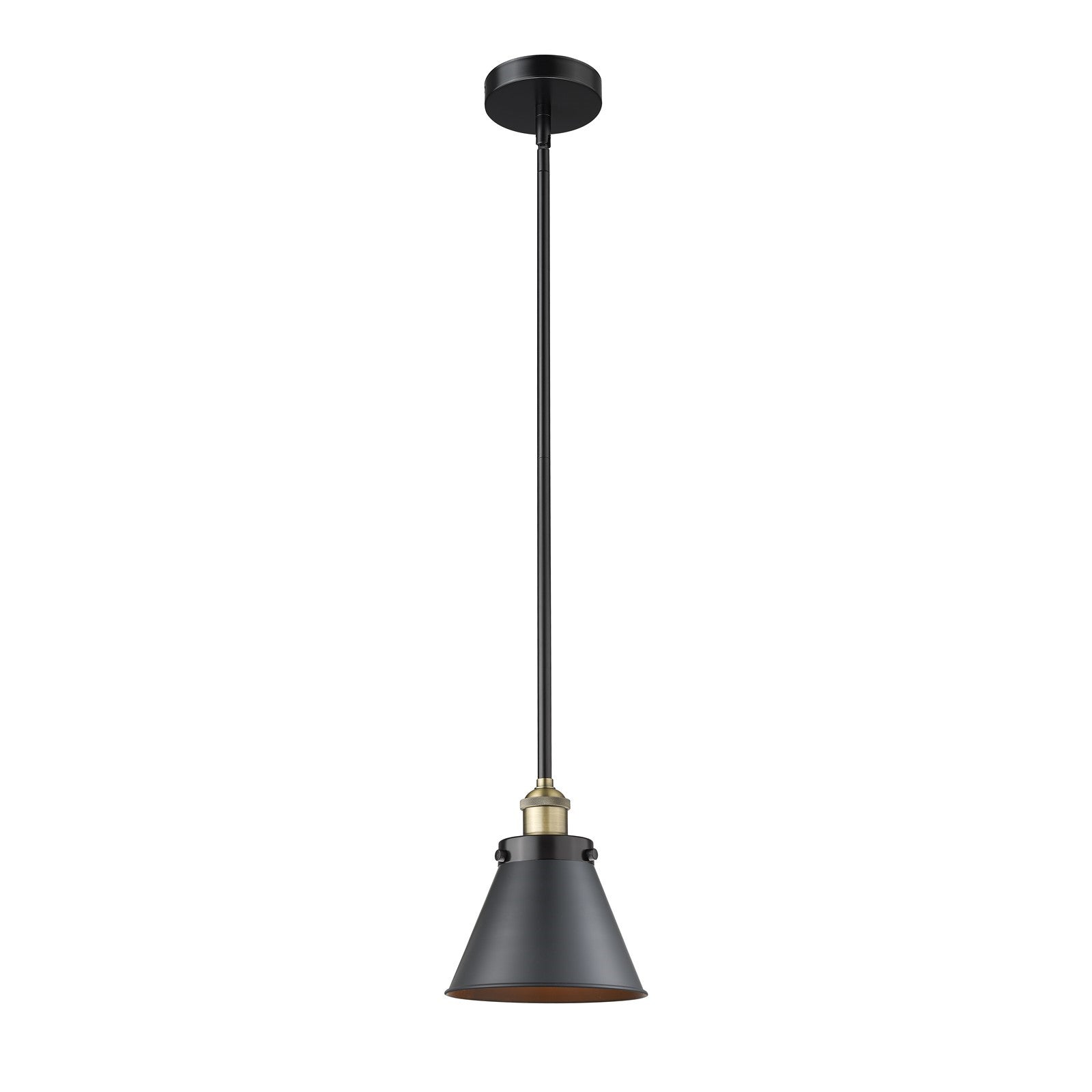 Innovations Appalachian 8in 1-Light Mini Pendant | Industrial Black Antique Brass Steel and Matte Black Metal Shade | Kitchen | Model 616-1SH-BAB-M13-BK