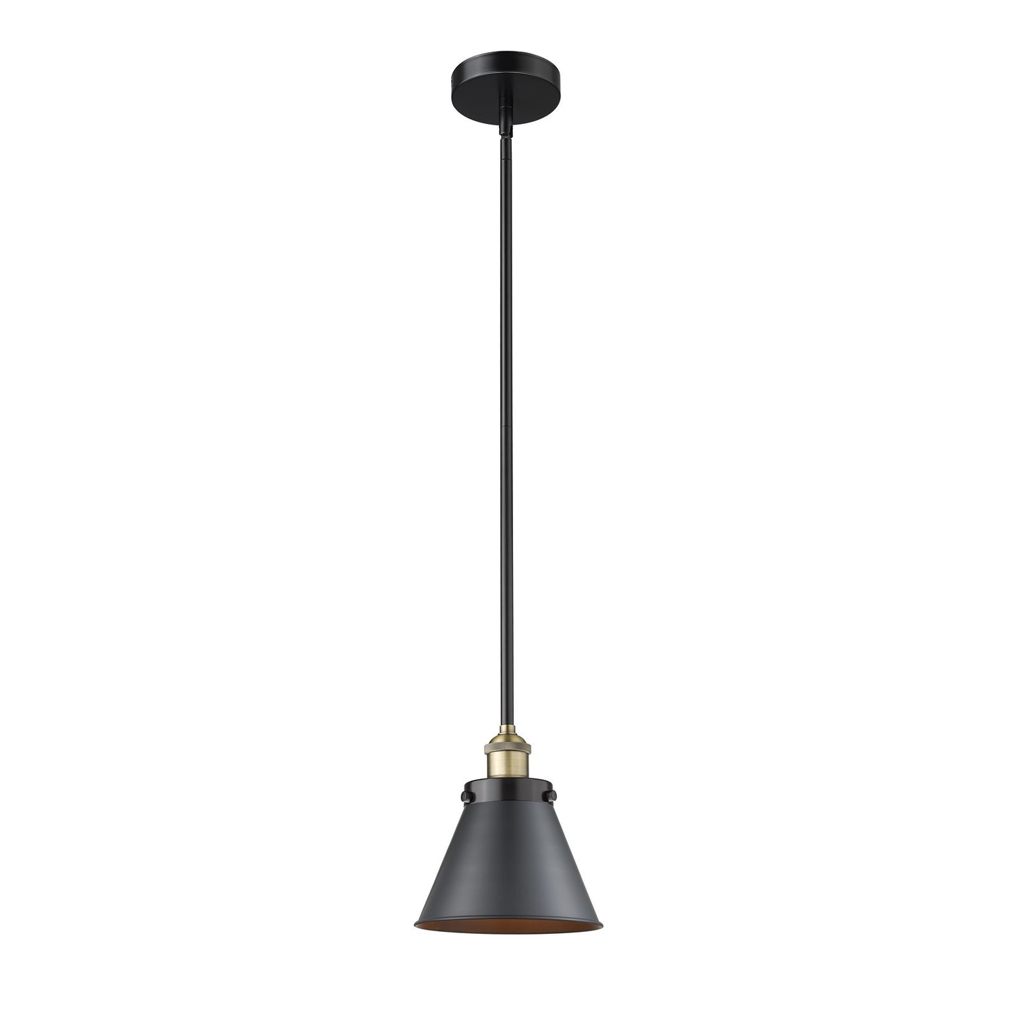 Innovations Appalachian 8in 1-Light Mini Pendant | Industrial Black Antique Brass Steel and Matte Black Metal Shade | Kitchen | Model 616-1SH-BAB-M13-BK