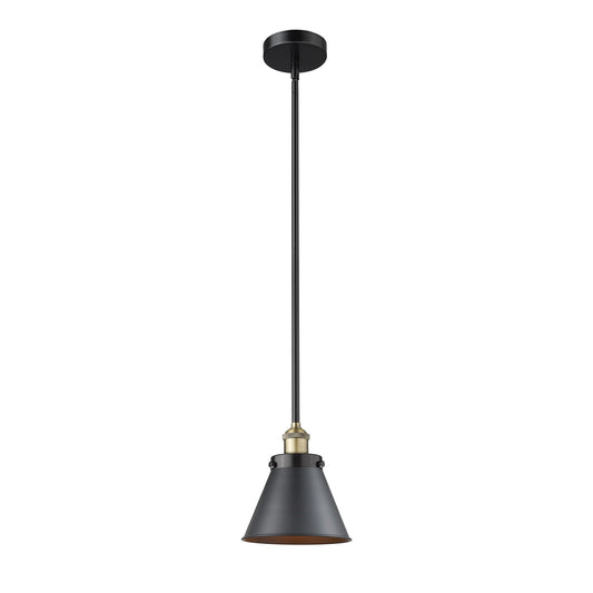 Innovations Appalachian 8in 1-Light Mini Pendant | Industrial Black Antique Brass Steel and Matte Black Metal Shade | Kitchen | Model 616-1SH-BAB-M13-BK