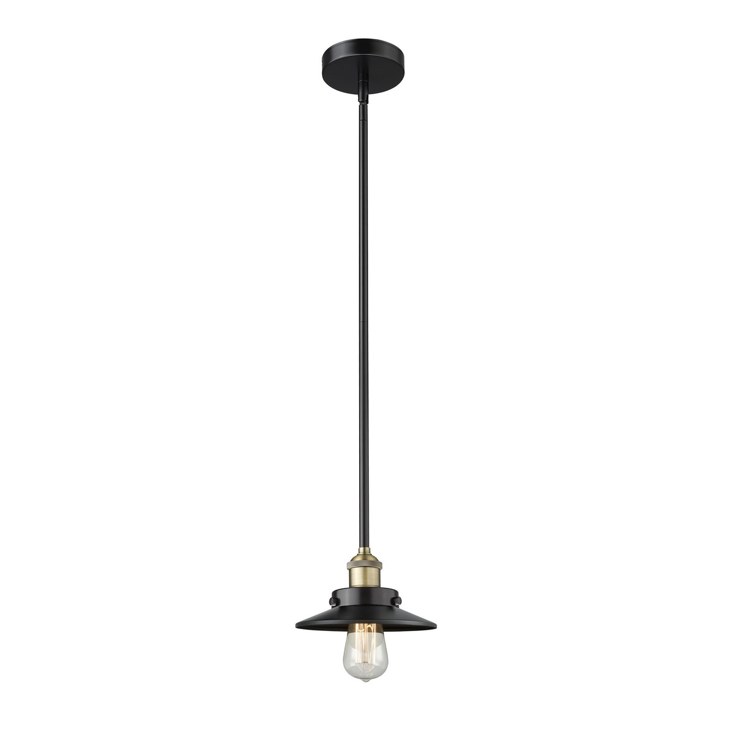 Innovations Lighting Edison 8in 1-Light Mini Pendant | Industrial Black Antique Brass and Matte Black Metal Shade | Kitchen | Model 616-1SH-BAB-M6-BK