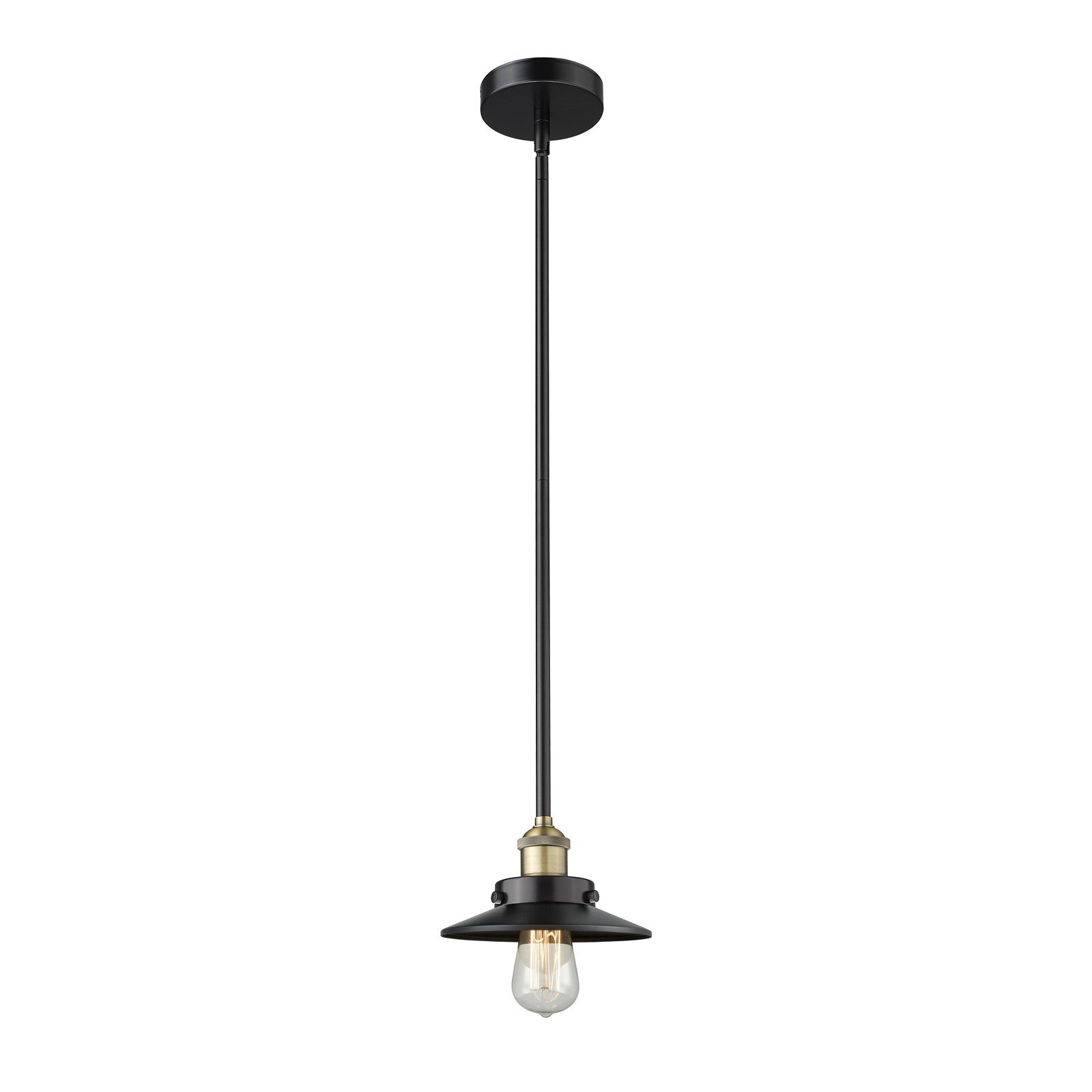 Innovations Lighting Edison 8in 1-Light Mini Pendant | Industrial Black Antique Brass and Matte Black Metal Shade | Kitchen | Model 616-1SH-BAB-M6-BK