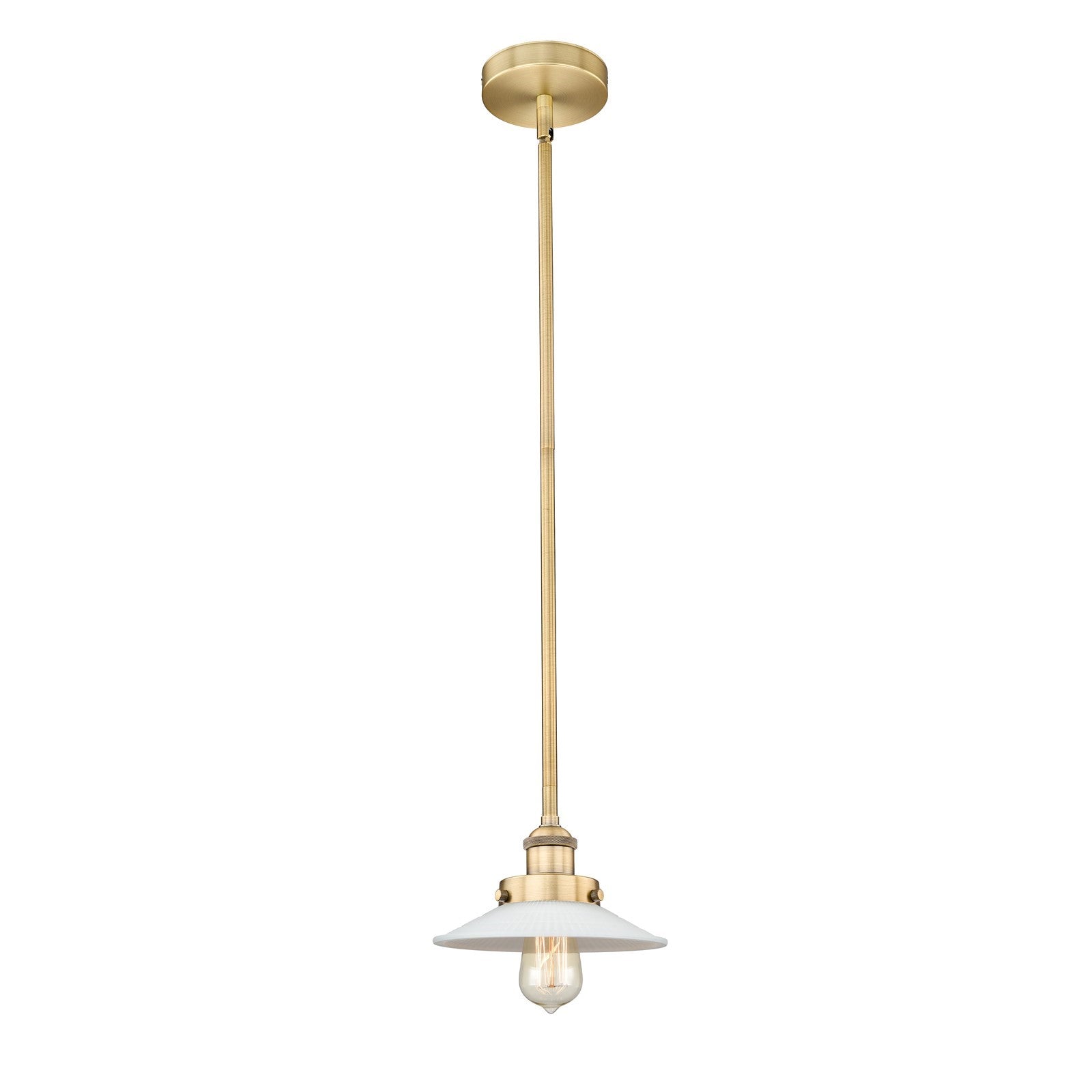 Innovations Halophane 9in 1-Light Mini Pendant | Industrial Brushed Brass and Matte White Frosted Glass | Kitchen Island & Dining | Model 616-1SH-BB-G1