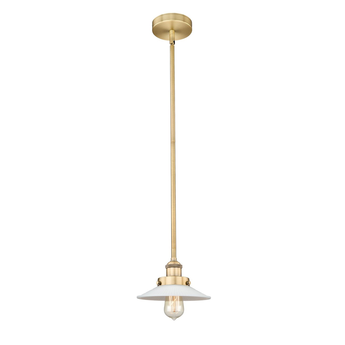 Innovations Halophane 9in 1-Light Mini Pendant | Industrial Brushed Brass Steel and Matte White Frosted Glass | Kitchen Island & | Model 616-1SH-BB-G1-LED