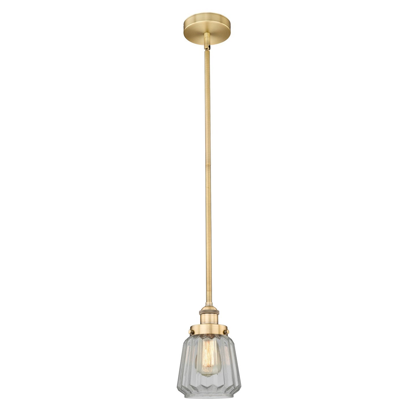 Innovations Chatham 7in 1-Light Mini Pendant | Art Deco Brushed Brass and Clear Ribbed Glass | Kitchen Island & Dining Room | 7 x | Model 616-1SH-BB-G142
