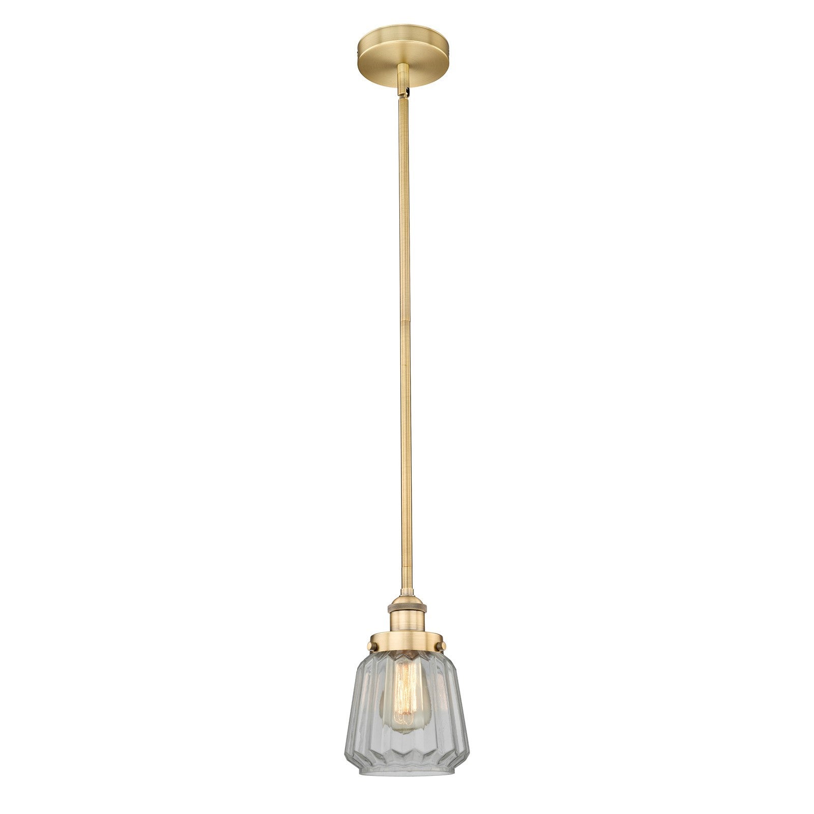 Innovations Chatham 7in 1-Light Mini Pendant | Art Deco Brushed Brass and Clear Ribbed Glass | Kitchen Island & Dining Room | 7 x | Model 616-1SH-BB-G142