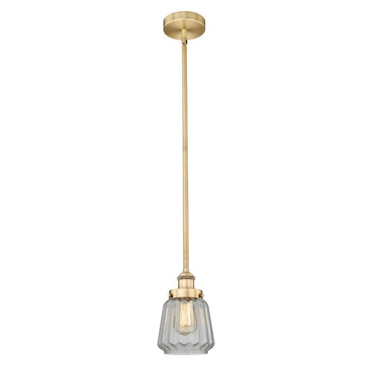 Innovations Chatham 7in 1-Light Mini Pendant | Art Deco Brushed Brass and Clear Ribbed Glass | Kitchen Island & Dining Room | 7 x | Model 616-1SH-BB-G142