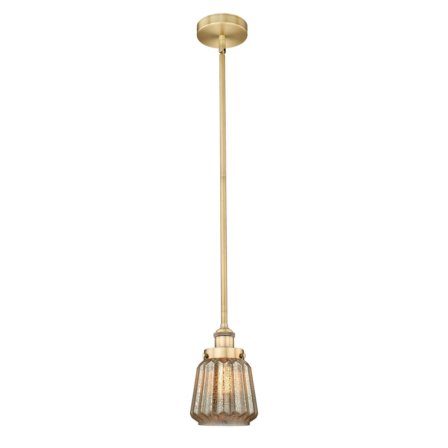 Innovations Chatham 7in 1-Light Mini Pendant | Art Deco Brushed Brass Steel and Mercury Ribbed Glass | Kitchen Island & Dining | Model 616-1SH-BB-G146