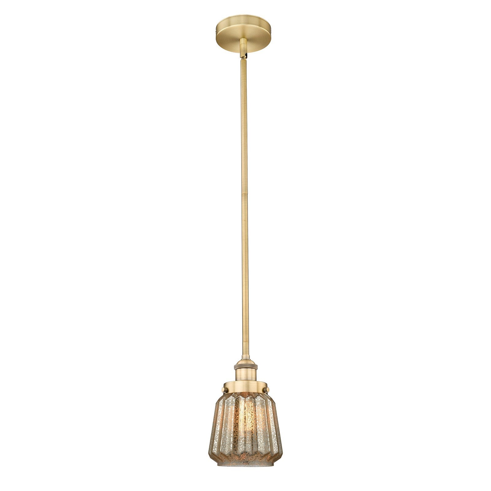 Innovations Chatham 7in 1-Light Mini Pendant | Art Deco Brushed Brass Steel and Mercury Ribbed Glass | Kitchen Island & Dining | Model 616-1SH-BB-G146