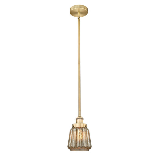 Innovations Chatham 7in 1-Light Mini Pendant | Art Deco Brushed Brass Steel and Mercury Ribbed Glass | Kitchen Island & Dining | Model 616-1SH-BB-G146