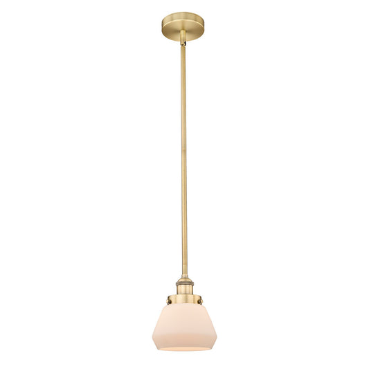 Innovations Fulton 7in 1-Light Mini Pendant | Industrial Brushed Brass and Matte White Frosted Glass | Kitchen Island & Dining | Model 616-1SH-BB-G171
