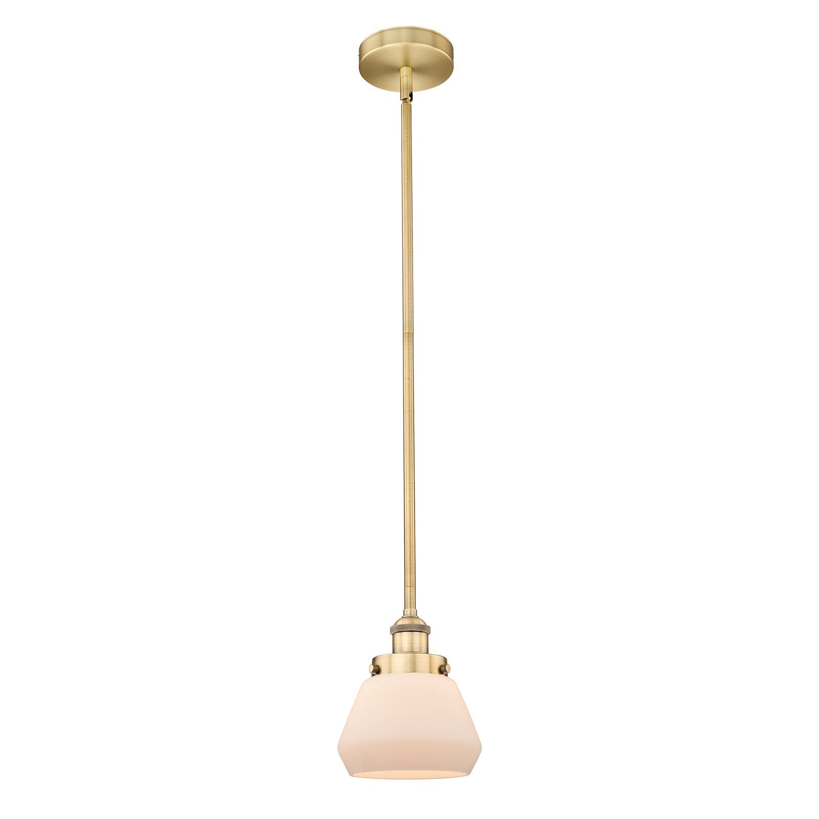 Innovations Fulton 7in 1-Light Mini Pendant | Industrial Brushed Brass Steel and Matte White Frosted Glass | Kitchen Island & | Model 616-1SH-BB-G171-LED