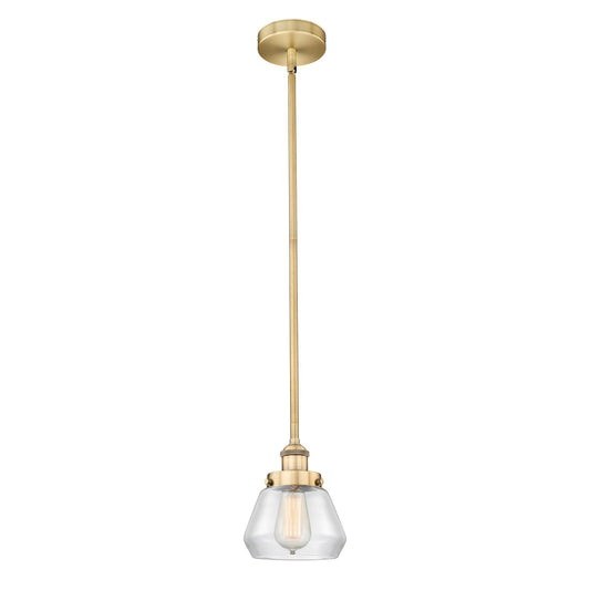 Innovations Fulton 7in 1-Light Mini Pendant | Industrial Brushed Brass Steel and Clear Glass | Kitchen Island & Dining Room | 7 x | Model 616-1SH-BB-G172