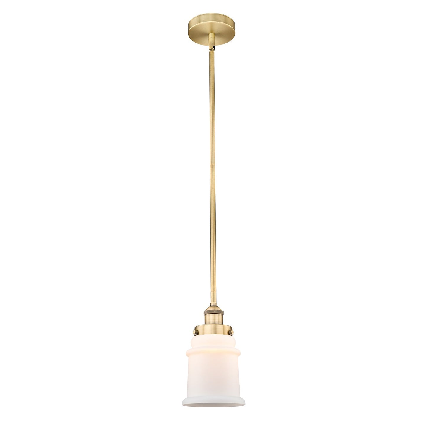 Innovations Canton 6in 1-Light Mini Pendant | Industrial Brushed Brass Steel and Matte White Frosted Glass | Kitchen Island & | Model 616-1SH-BB-G181
