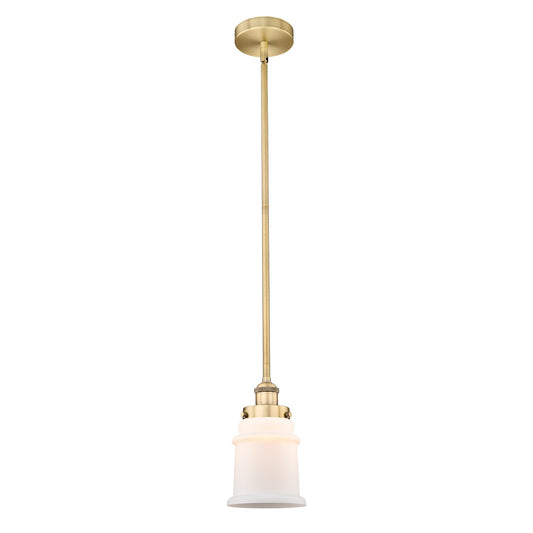 Innovations Canton 6in 1-Light Mini Pendant | Industrial Brushed Brass Steel and Matte White Frosted Glass | Kitchen Island & | Model 616-1SH-BB-G181-LED