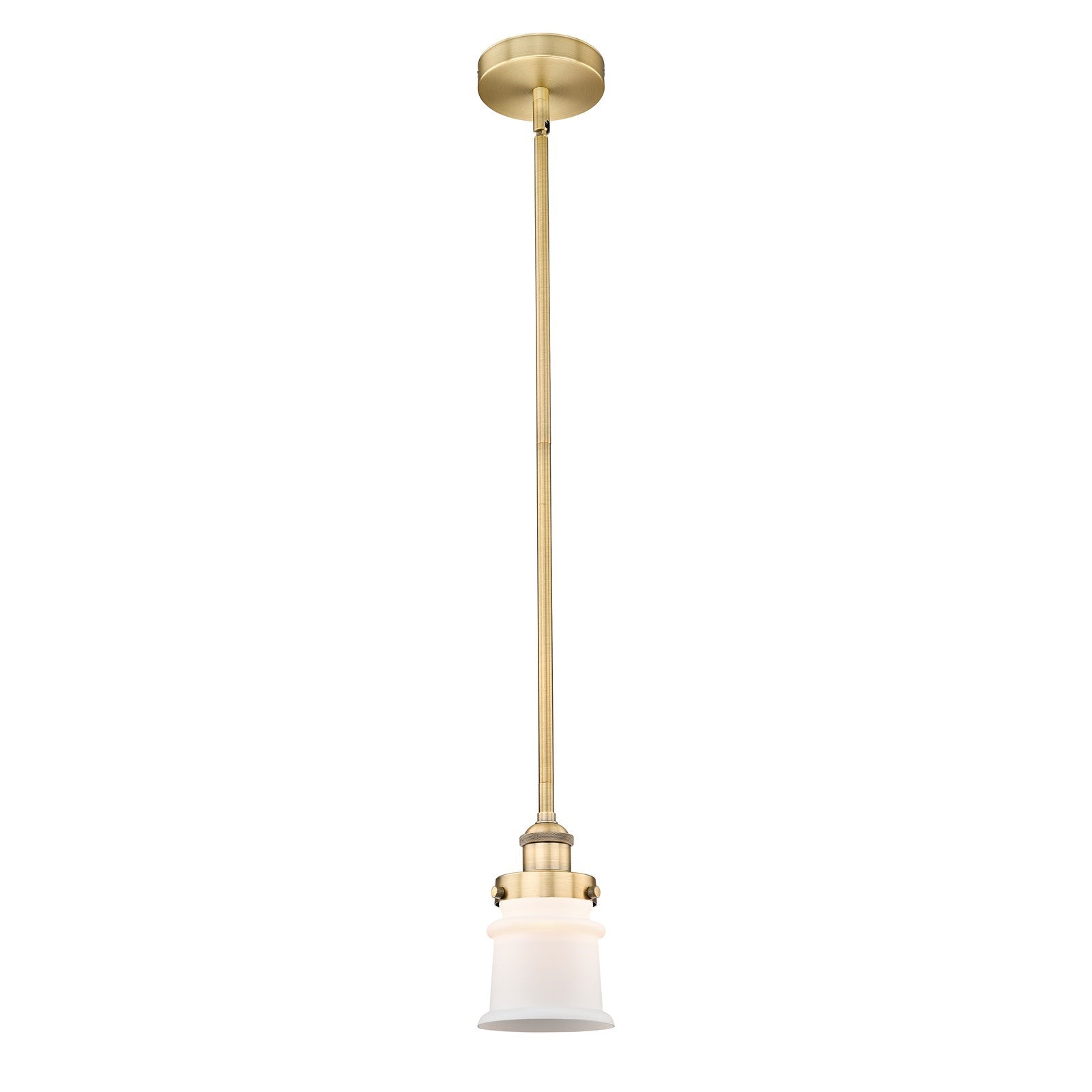 Innovations Canton 5.25in 1-Light Mini Pendant | Industrial Brushed Brass Steel and Matte White Frosted Glass | Kitchen Island & | Model 616-1SH-BB-G181S