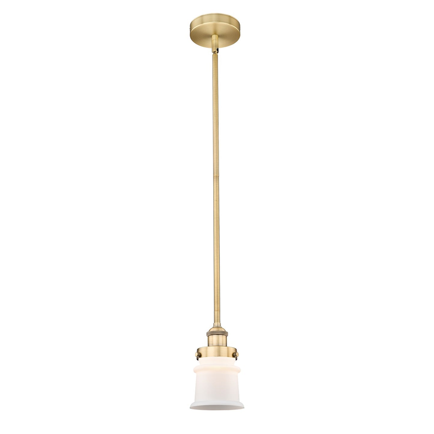 Innovations Canton 5.25in 1-Light Mini Pendant | Industrial Brushed Brass Steel and Matte White Frosted Glass | Kitchen Island & | Model 616-1SH-BB-G181S