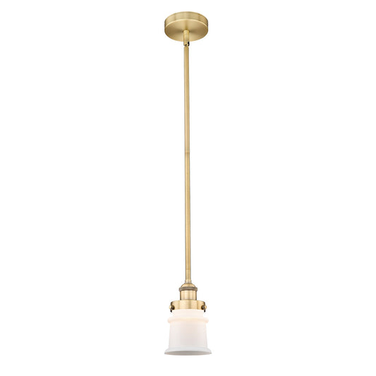 Innovations Canton 5.25in 1-Light Mini Pendant | Industrial Brushed Brass Steel and Matte White Frosted Glass | Kitchen Island & | Model 616-1SH-BB-G181S