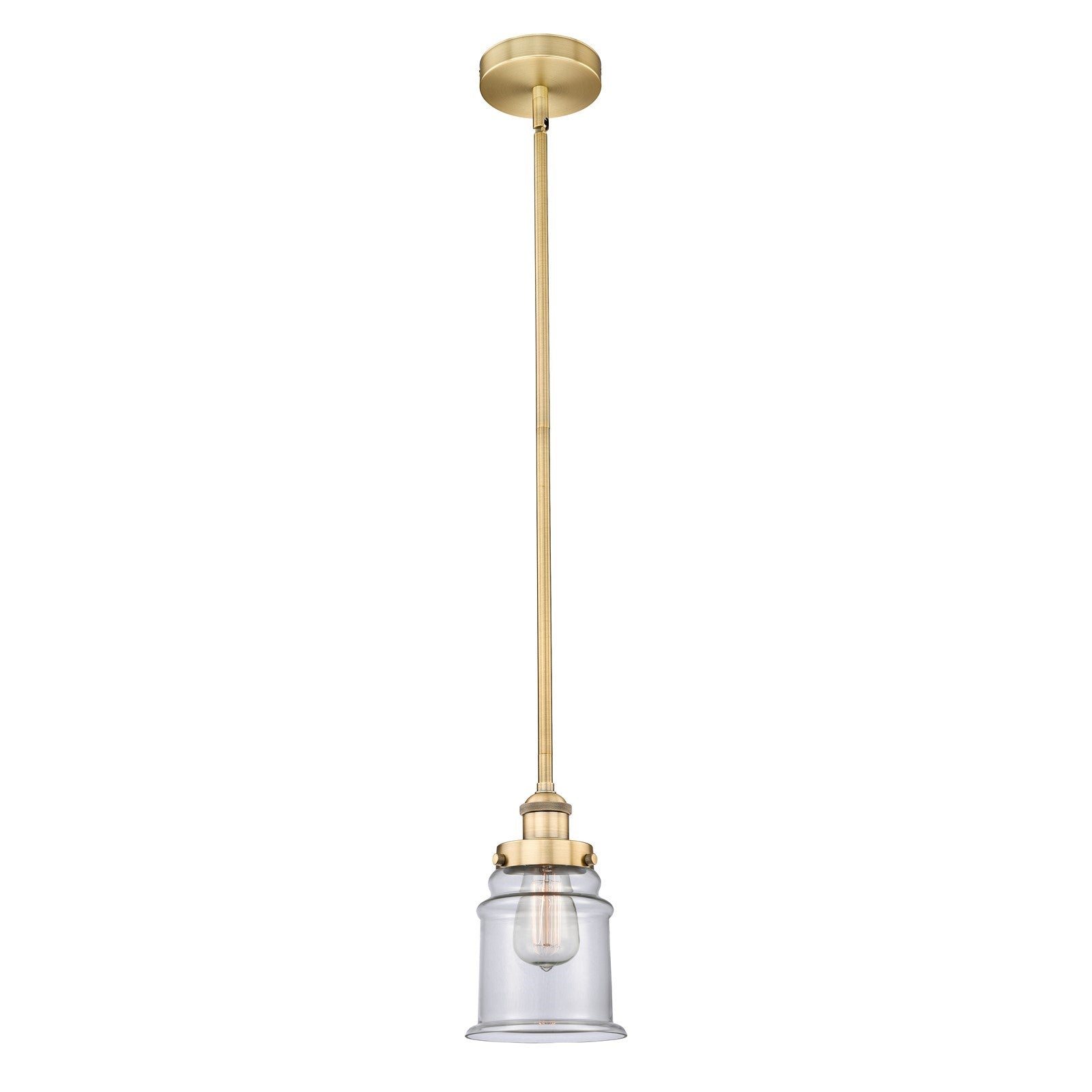 Innovations Canton 6in 1-Light Mini Pendant | Industrial Brushed Brass Steel and Clear Glass | Kitchen Island & Dining Room | 6 x | Model 616-1SH-BB-G182