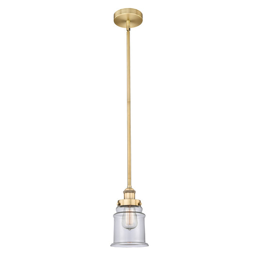 Innovations Canton 6in 1-Light Mini Pendant | Industrial Brushed Brass Steel and Clear Glass | Kitchen Island & Dining Room | Model 616-1SH-BB-G182-LED