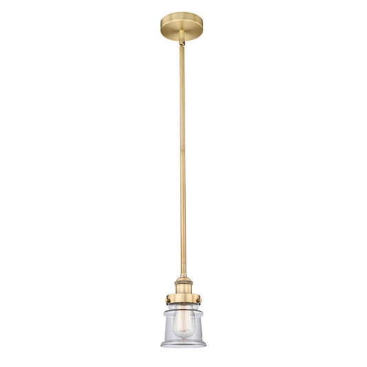 Innovations Canton 5.25in 1-Light Mini Pendant | Industrial Farmhouse Brushed Brass and Clear Glass | Kitchen Island & Dining | Model 616-1SH-BB-G182S