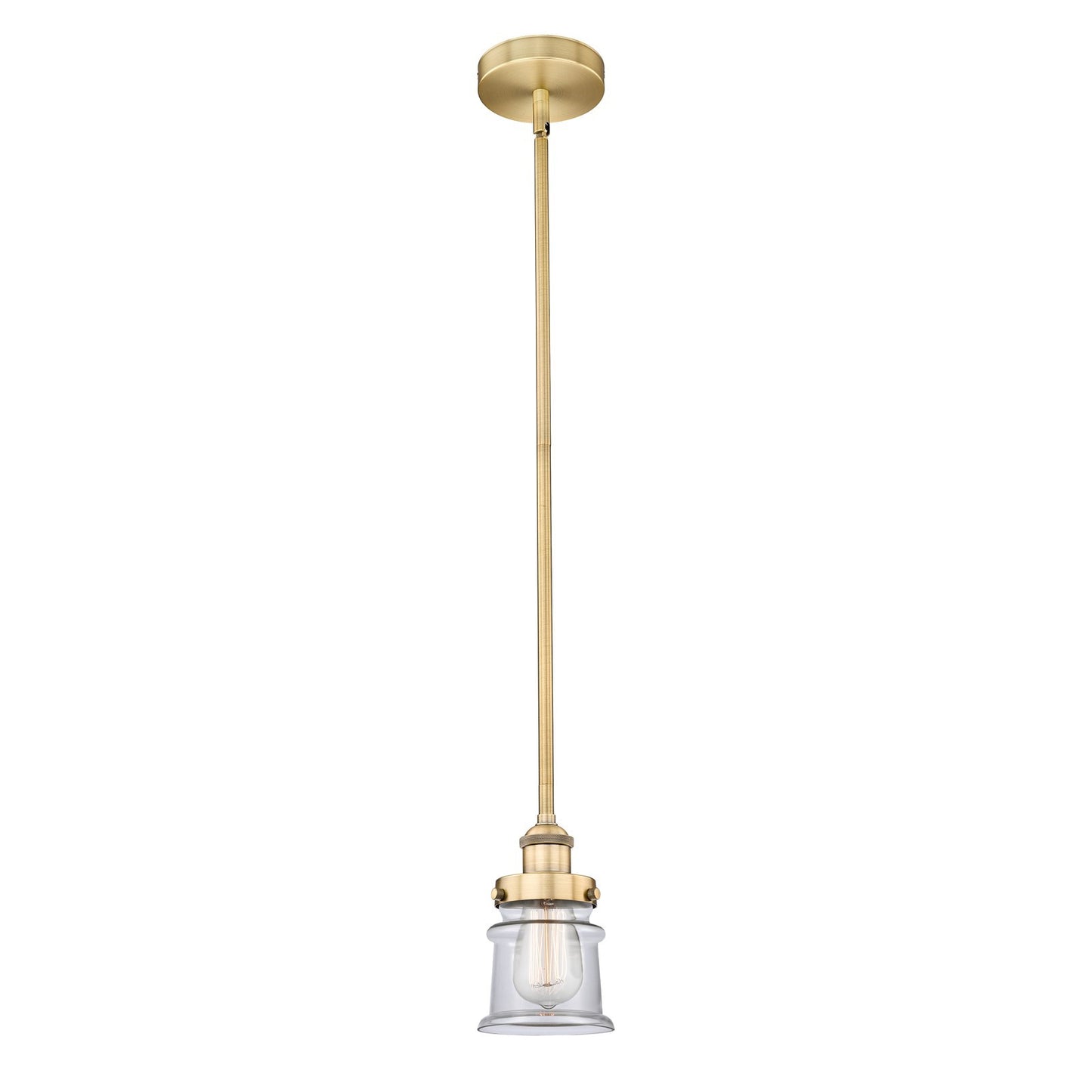 Innovations Canton 5.25in 1-Light Mini Pendant | Industrial Farmhouse Brushed Brass and Clear Glass | Kitchen Island & Dining | Model 616-1SH-BB-G182S