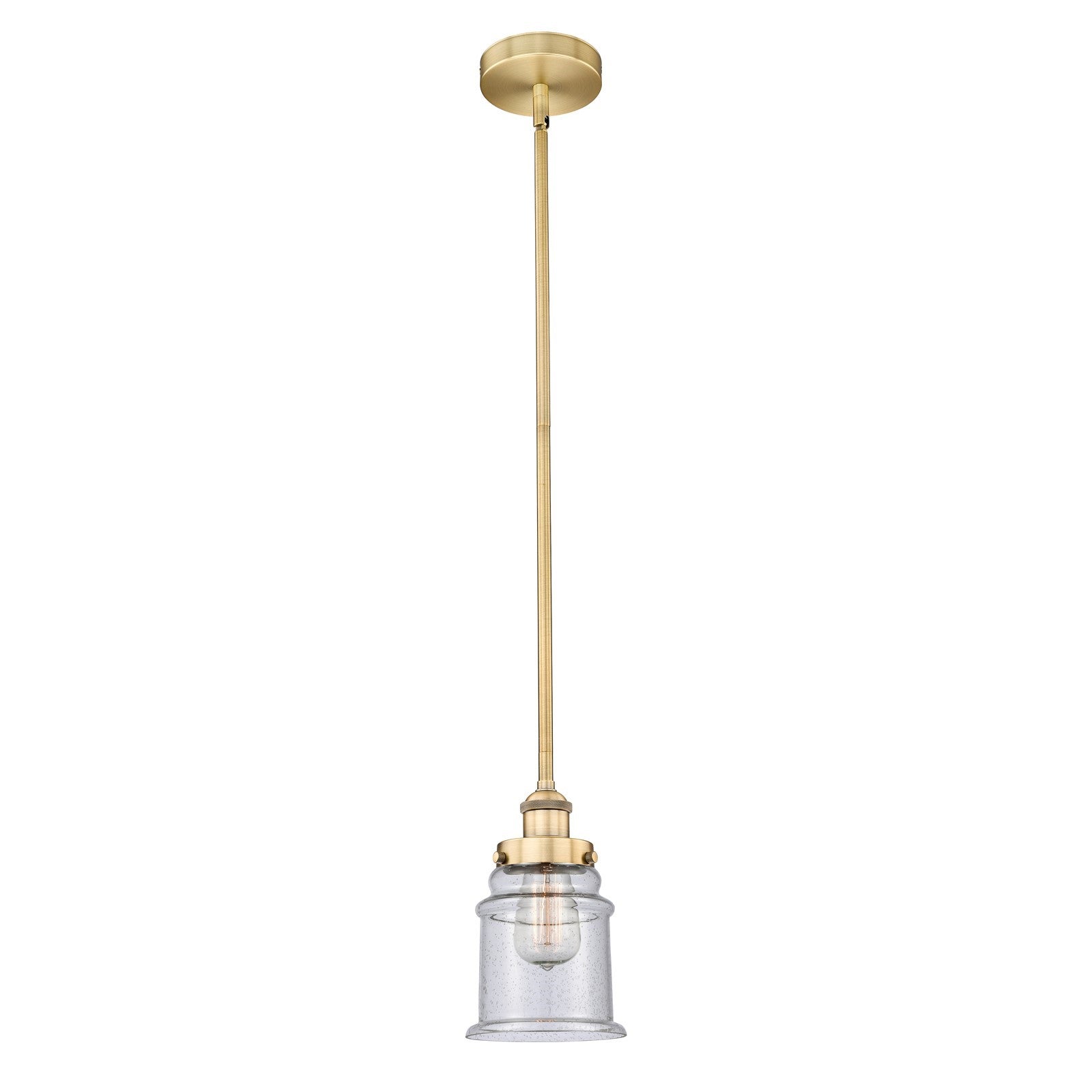 Innovations Canton 6in 1-Light Mini Pendant | Industrial Brushed Brass and Seedy Glass | Kitchen Island & Dining Room | 6 x 6 x | Model 616-1SH-BB-G184