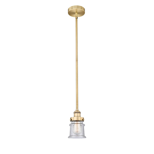 Innovations Canton 5.25in 1-Light Mini Pendant | Industrial Brushed Brass and Seedy Glass | Kitchen Island | 5.25 x 5.25 x 8 | Model 616-1SH-BB-G184S-LED