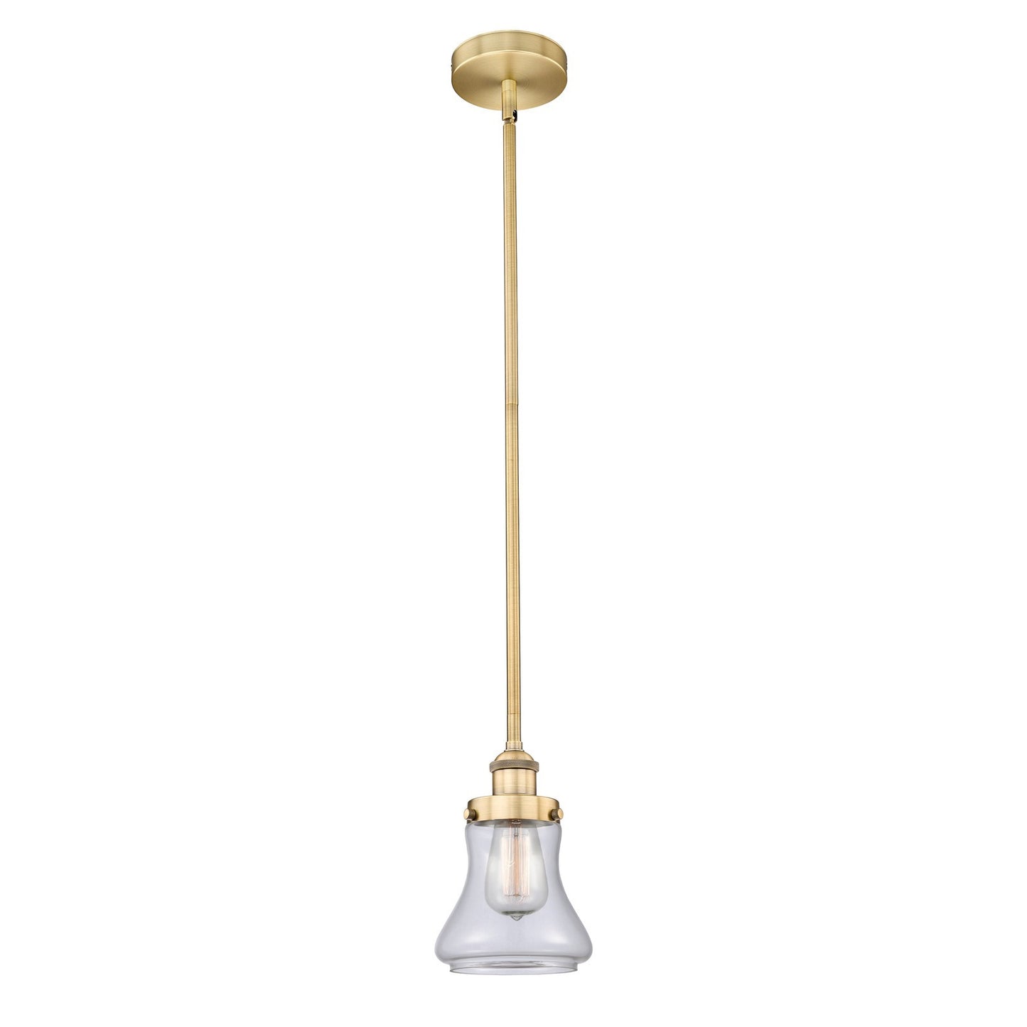 Innovations Bellmont 6in 1-Light Mini Pendant | Industrial Brushed Brass Steel and Clear Glass | Kitchen Island & Dining Room | Model 616-1SH-BB-G192