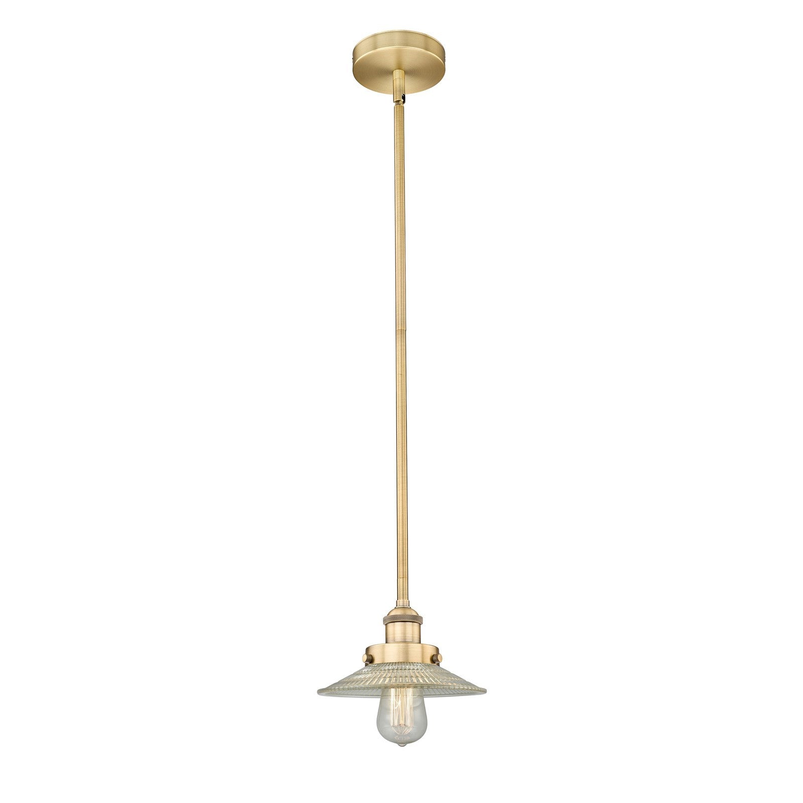 Innovations Halophane 9in 1-Light Mini Pendant | Industrial Brushed Brass Steel and Clear Halophane Glass | Kitchen Island & | Model 616-1SH-BB-G2-LED