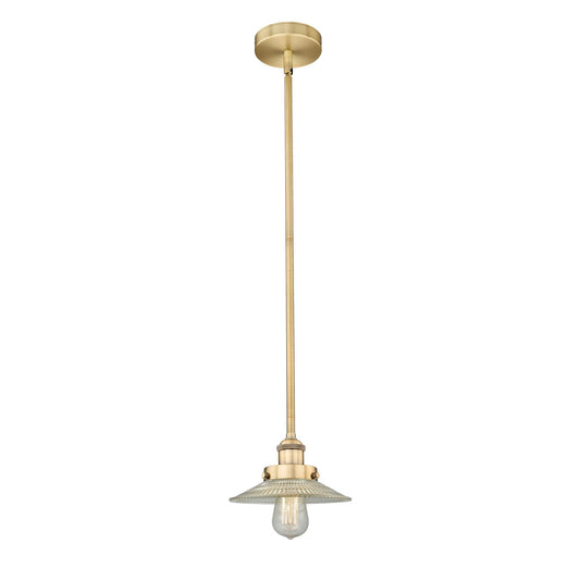 Innovations Halophane 9in 1-Light Mini Pendant | Industrial Brushed Brass Steel and Clear Halophane Glass | Kitchen Island & | Model 616-1SH-BB-G2-LED