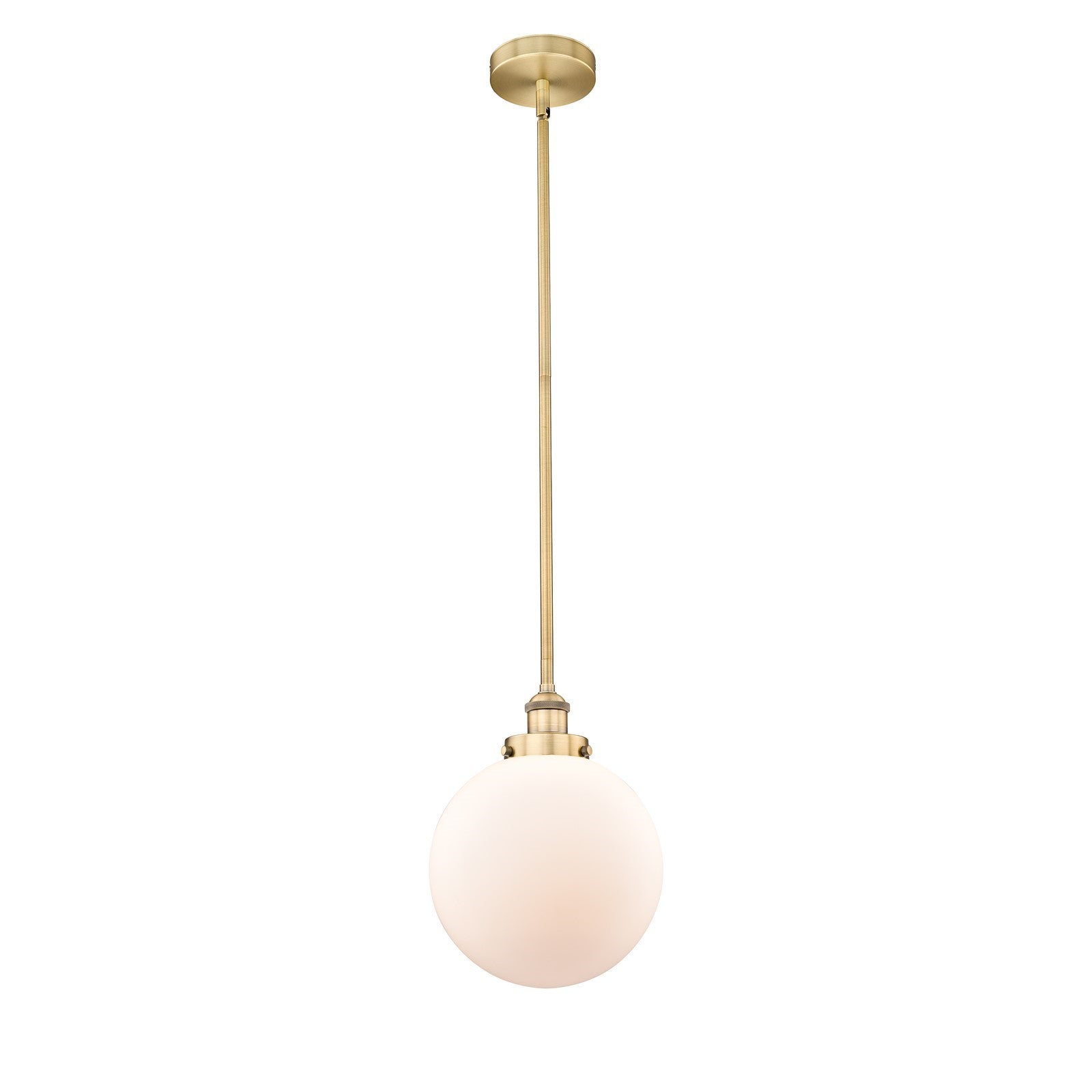 Innovations Beacon 10in 1-Light Mini Pendant | Industrial Brushed Brass Steel and Matte White Frosted Glass | Kitchen | Model 616-1SH-BB-G201-10-LED