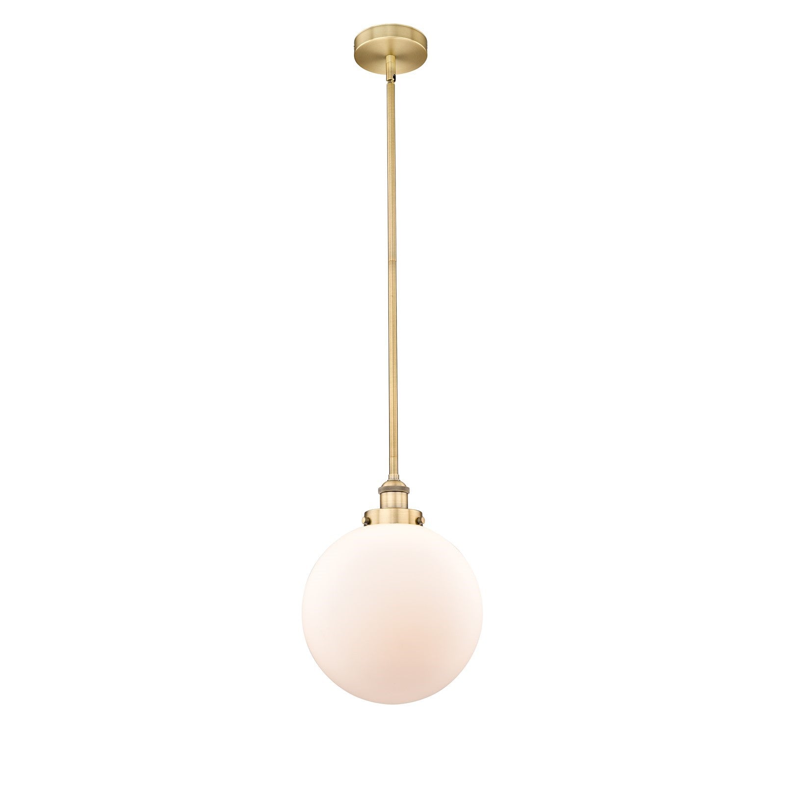 Innovations Beacon 12in 1-Light Mini Pendant | Industrial Brushed Brass Steel and Matte White Frosted Glass | Kitchen | Model 616-1SH-BB-G201-12-LED