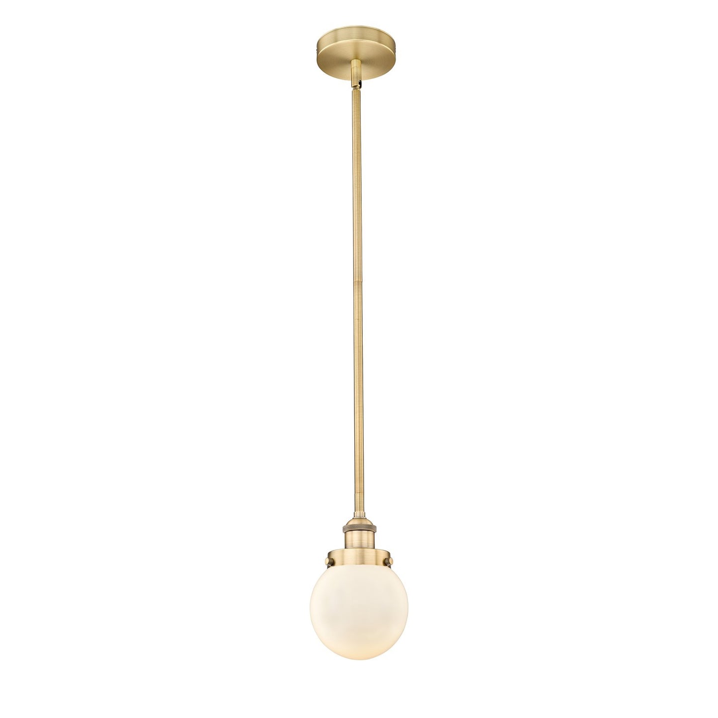 Innovations Beacon 6in 1-Light Mini Pendant | Industrial Brushed Brass and Matte White Frosted Glass | Kitchen Island & Dining | Model 616-1SH-BB-G201-6