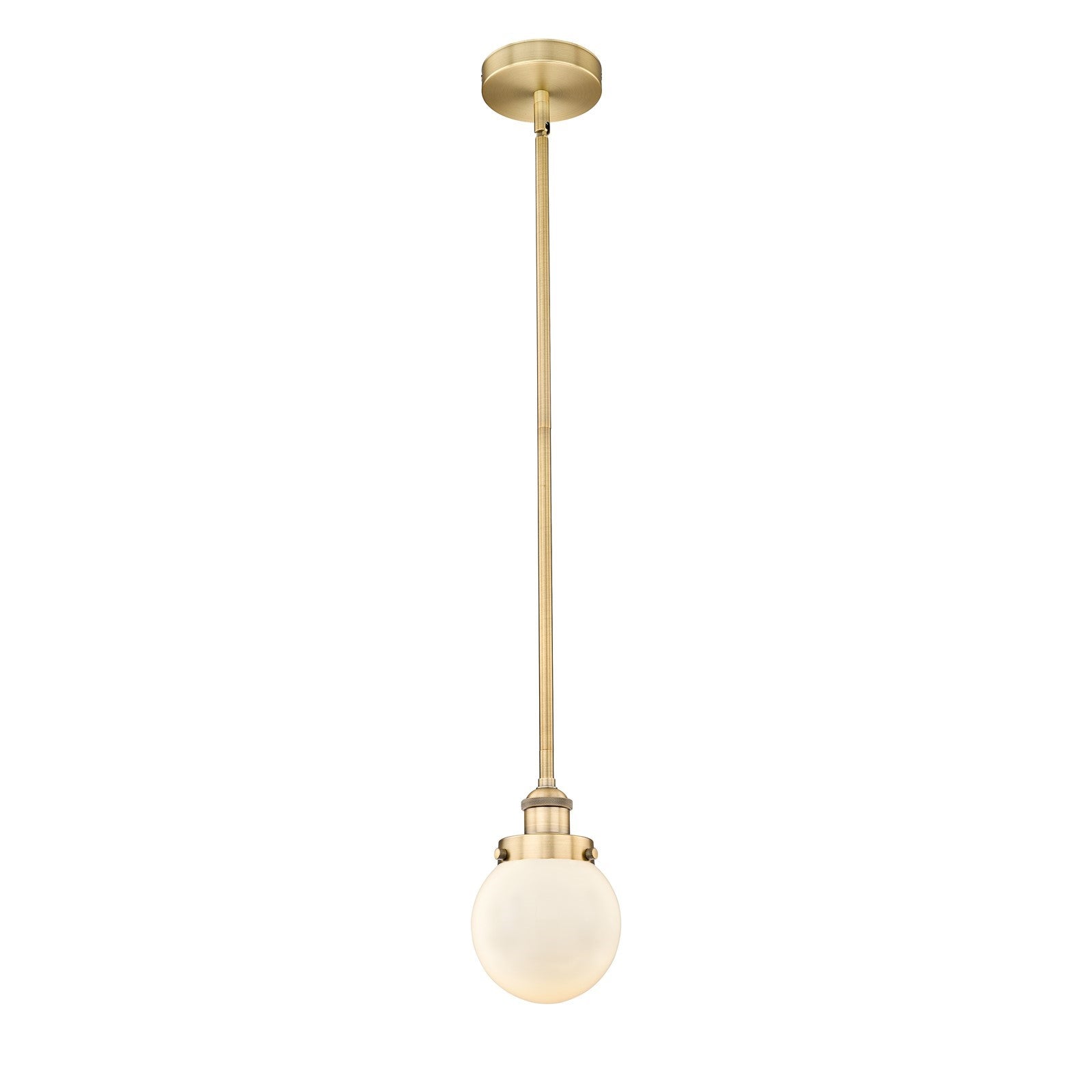 Innovations Beacon 6in 1-Light Mini Pendant | Industrial Brushed Brass and Matte White Frosted Glass | Kitchen Island & | Model 616-1SH-BB-G201-6-LED