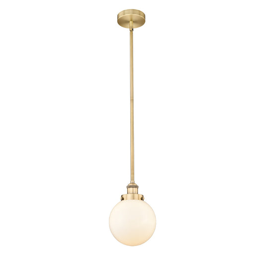 Innovations Beacon 8in 1-Light Mini Pendant | Industrial Brushed Brass and Matte White Frosted Glass | Kitchen Island & Dining | Model 616-1SH-BB-G201-8