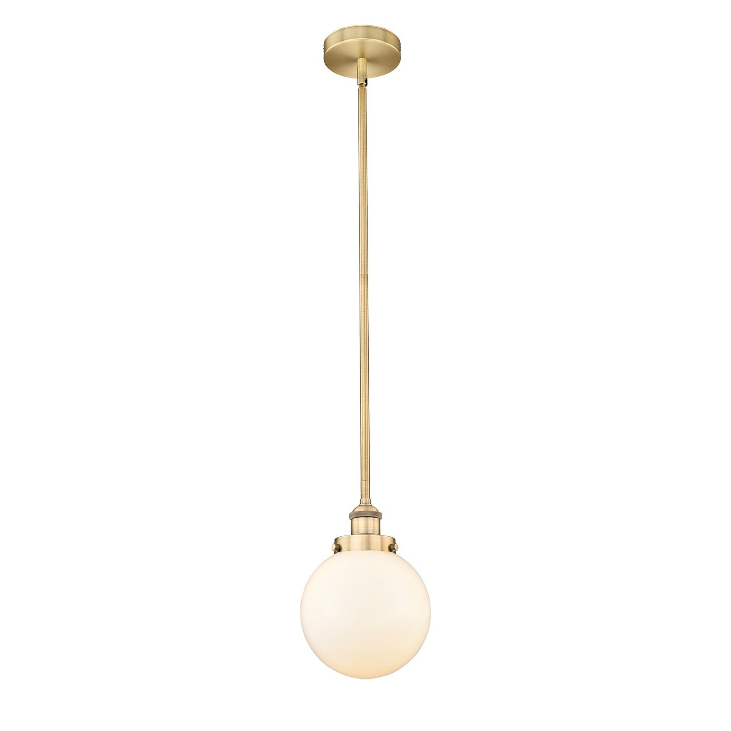 Innovations Beacon 8in 1-Light Mini Pendant | Industrial Brushed Brass and Matte White Frosted Glass | Kitchen Island & Dining | Model 616-1SH-BB-G201-8
